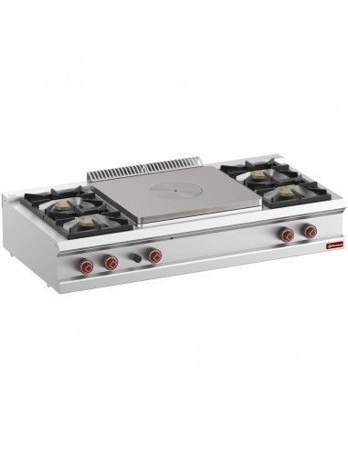 Cuisinière 4 feux vifs, plaque coup de feu centrale gaz -Top-