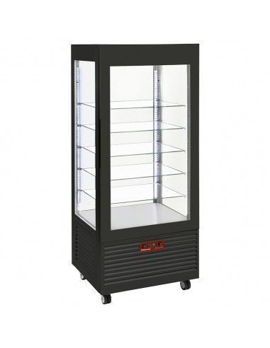 Vitrine 4 faces T° négative, 5 étagères en verre , ventilée, 480 Lit, NOIRE