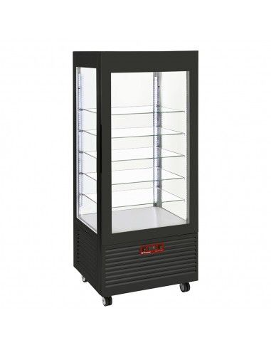 Vitrine 4 faces T° positive, 5 étagères en verre, ventilée, 480 Lit, NOIRE