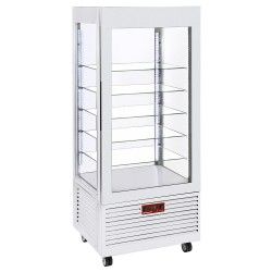 Vitrine 4 faces T° positive, 5 étagères en verre, ventilée, 480 Lit, BLANCHE