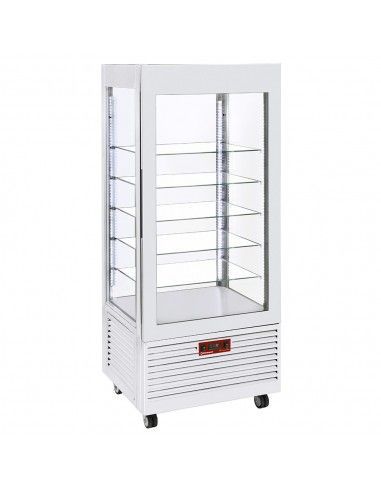 Vitrine 4 faces T° positive, 5 étagères en verre, ventilée, 480 Lit, BLANCHE