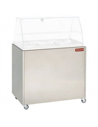 Meuble inox support vitrine VBE-311, sur roulettes