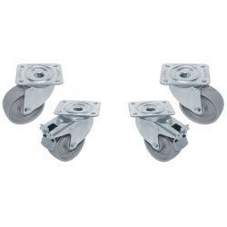 Kit 4 roues Ø100 pivotantes armoires, 2 avec freins