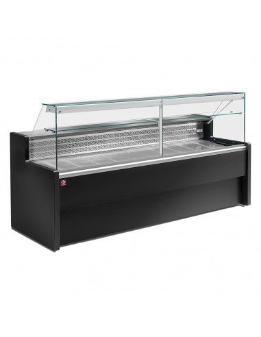 Comptoirs vitrine réfrigérés à vitre droite 90°, avec réserve - NOIR