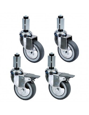 Kit de 4 roues chromées Ø 100 (2 avec freins) pour tables