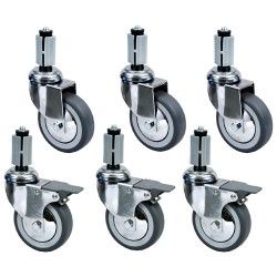 Kit de 6 roues chromées Ø 100 (3 avec freins) pour tables
