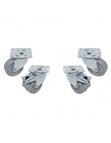 Kit 4 Roues inox pour tables, pivotantes, 2x avec freins