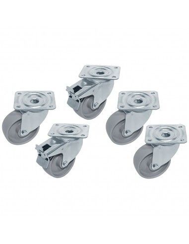 Kit 5 Roues inox pour tables, pivotantes, 2x avec freins