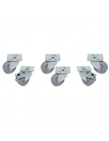 Kit 6 Roues inox pour tables, pivotantes, 2x avec freins