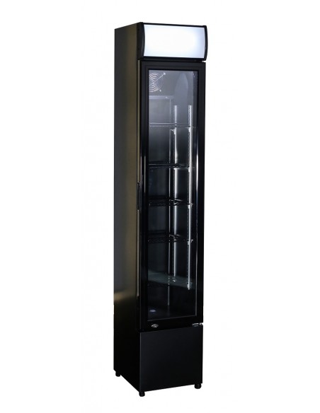 Armoire à boissons réfrigérée noire compacte  105 litres brut avec porte en verre, -2°/+10°C