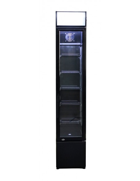Armoire à boissons réfrigérée noire compacte  105 litres brut avec porte en verre, -2°/+10°C