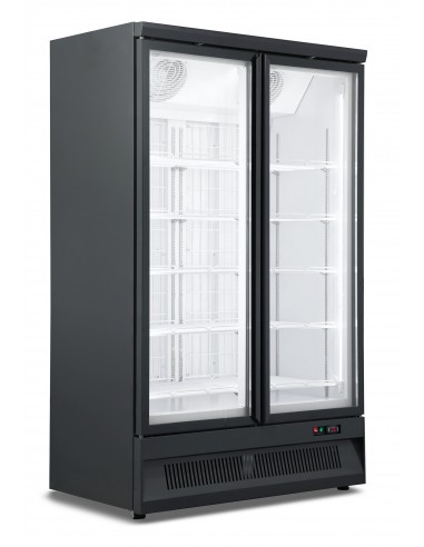 Réfrigérateur 1000 litres sur roues avec 2 portes en verre battantes et 10 étagères, +0°/+10°C