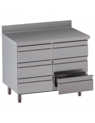 Table sur armoire avec 6 tiroirs, avec dosseret arrière