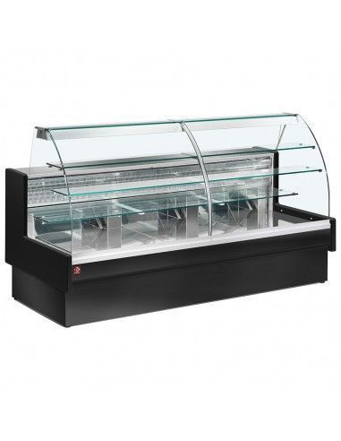 Comptoir vitrine réfrigéré, statique, chargement à tiroirs, vitre courbe, sans réserve - NOIR
