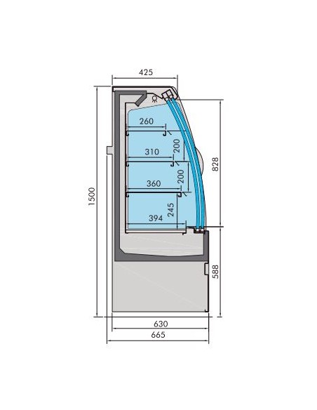 Comptoir réfrigéré ventilé avec 3 étagères, +2°/+4°C, L1935 mm - Self Service noir