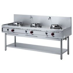 Fourneau wok gaz, 3 feux (3x 13 kW)