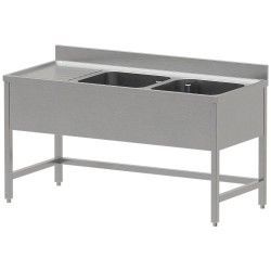 Plonge inox ECO 2 cuves égouttoir gauche, sans sous-tablette inférieure