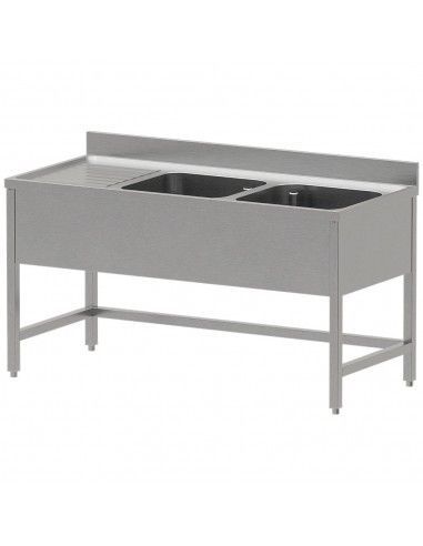 Plonge inox ECO 2 cuves égouttoir gauche, sans sous-tablette inférieure
