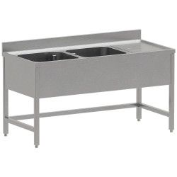 Plonge inox ECO 2 cuves égouttoir droite, sans sous-tablette inférieure
