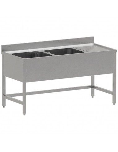 Plonge inox ECO 2 cuves égouttoir droite, sans sous-tablette inférieure