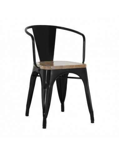 Fauteuils noirs à dossier incurvé avec assise en bois Bolero Bistro (lot de 4)