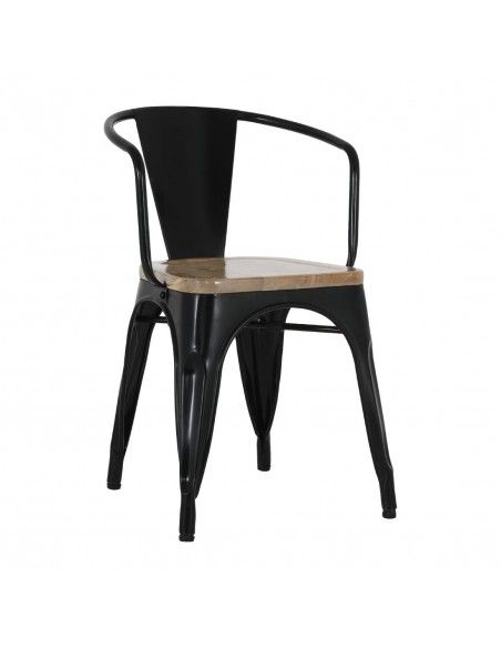 Fauteuils noirs à dossier incurvé avec assise en bois Bolero Bistro (lot de 4)