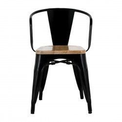Fauteuils noirs à dossier incurvé avec assise en bois Bolero Bistro (lot de 4) 2