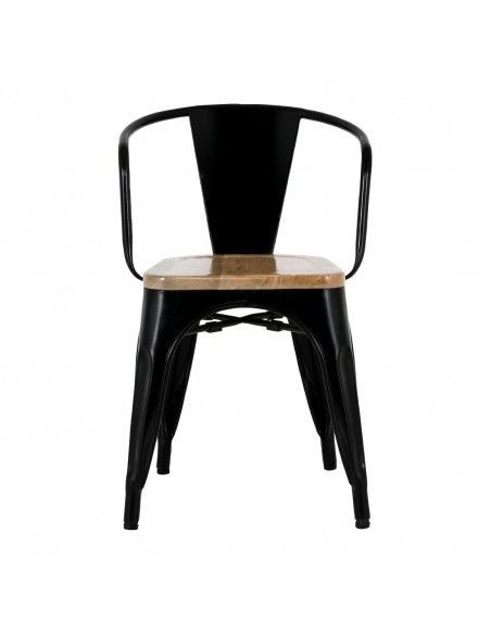 Fauteuils noirs à dossier incurvé avec assise en bois Bolero Bistro (lot de 4)