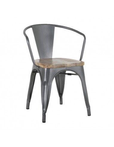 Fauteuils gris acier à dossier incurvé avec assise en bois Bolero Bistro (lot de 4)