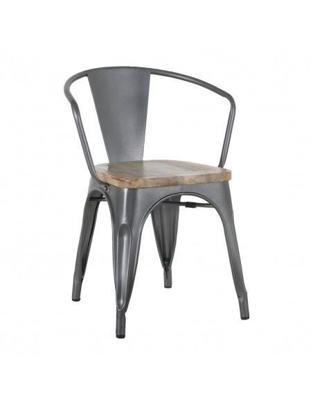 Fauteuils gris acier à dossier incurvé avec assise en bois Bolero Bistro (lot de 4)