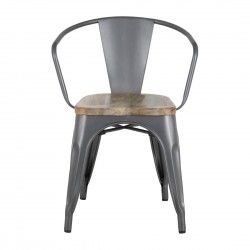 Fauteuils gris acier à dossier incurvé avec assise en bois Bolero Bistro (lot de 4) 2