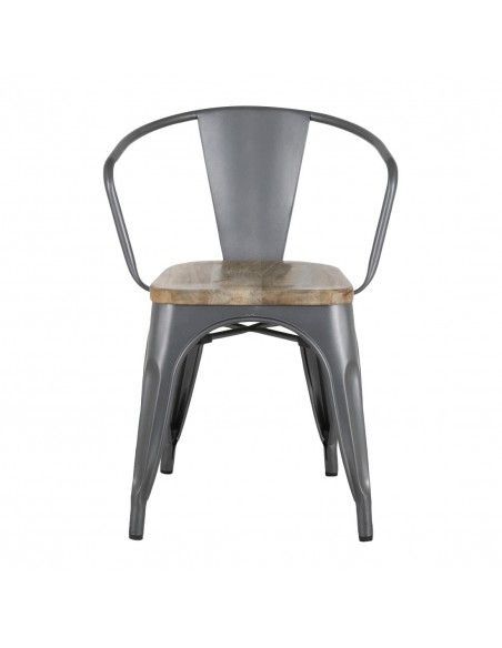Fauteuils gris acier à dossier incurvé avec assise en bois Bolero Bistro (lot de 4)