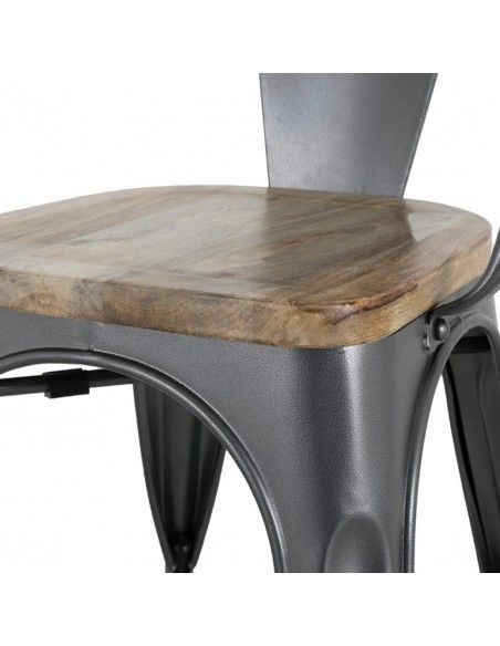 Fauteuils gris acier à dossier incurvé avec assise en bois Bolero Bistro (lot de 4)