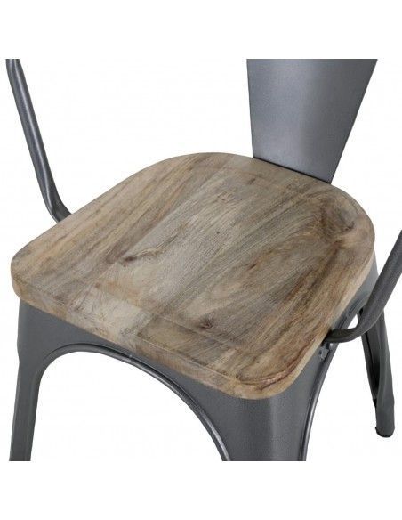 Fauteuils gris acier à dossier incurvé avec assise en bois Bolero Bistro (lot de 4)