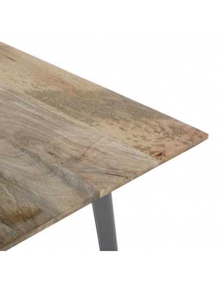 Table à manger avec plateau en bois de manguier lisse et piètement gris acier Bolero Bistro 1450 mm