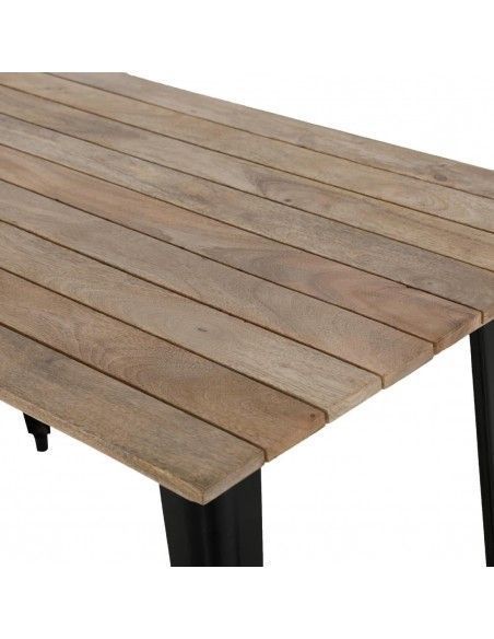 Table à manger à plateau à lattes en bois de manguier et piètement noir Bolero Bistro 1200 mm