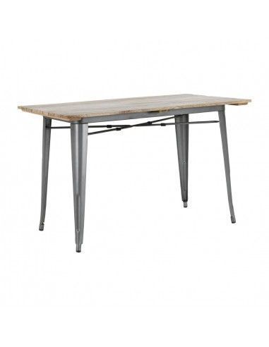 Table à manger à plateau à lattes en bois de manguier et piètement gris acier Bolero Bistro 1200 mm