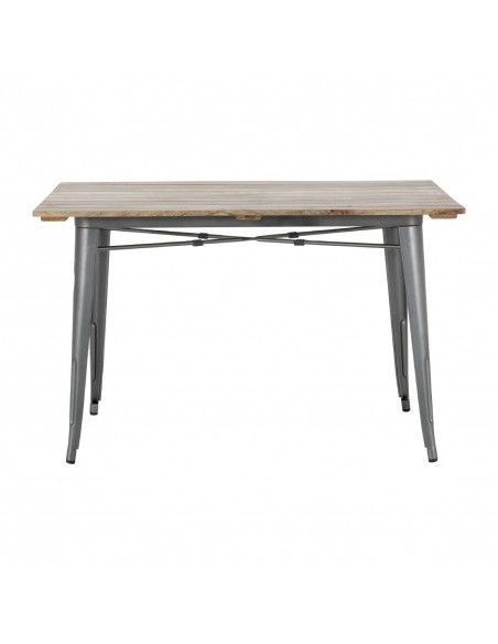 Table à manger à plateau à lattes en bois de manguier et piètement gris acier Bolero Bistro 1200 mm