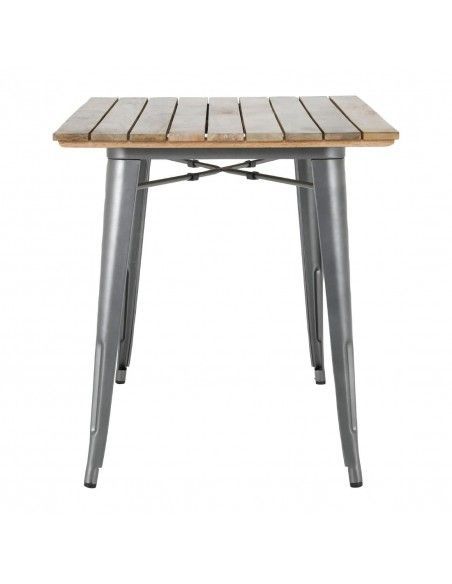 Table à manger à plateau à lattes en bois de manguier et piètement gris acier Bolero Bistro 1200 mm