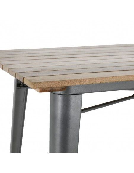 Table à manger à plateau à lattes en bois de manguier et piètement gris acier Bolero Bistro 1200 mm