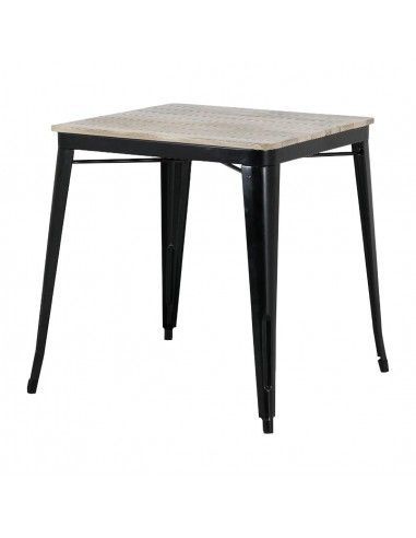 Table à manger à plateau à lattes en bois de manguier et piètement noir Bolero Bistro 650 mm