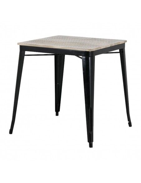 Table à manger à plateau à lattes en bois de manguier et piètement noir Bolero Bistro 650 mm