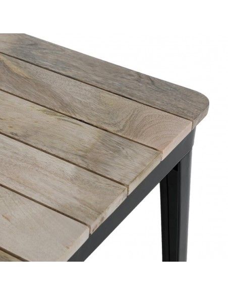 Table à manger à plateau à lattes en bois de manguier et piètement noir Bolero Bistro 650 mm