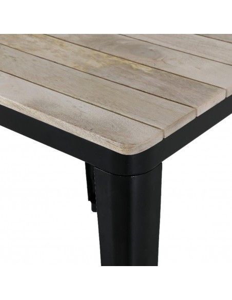 Table à manger à plateau à lattes en bois de manguier et piètement noir Bolero Bistro 650 mm