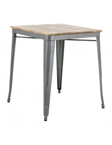 Table à manger à plateau à lattes en bois de manguier et piètement gris acier Bolero Bistro 650 mm