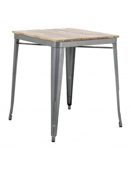 Table à manger à plateau à lattes en bois de manguier et piètement gris acier Bolero Bistro 650 mm