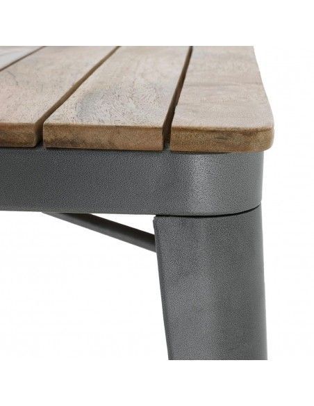 Table à manger à plateau à lattes en bois de manguier et piètement gris acier Bolero Bistro 650 mm