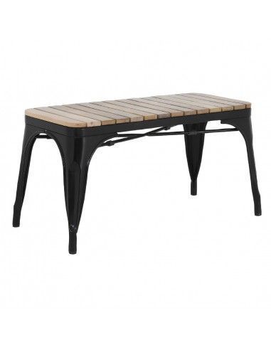 Banc d'intérieur à lattes en bois de manguier et cadre noir Bolero Bistro 850 mm (lot de 2)