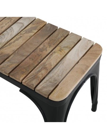 Banc d'intérieur à lattes en bois de manguier et cadre noir Bolero Bistro 850 mm (lot de 2)