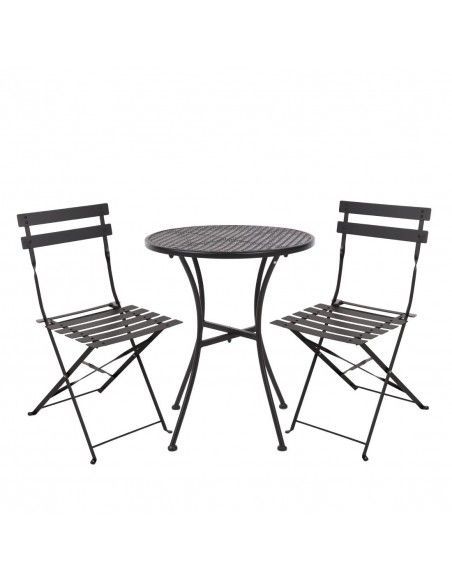Ensemble table et 2 chaises pliantes d'extérieur en acier noir Bolero